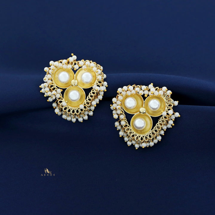 Golden Triangle Tri Circle Pearl Cluster Earring