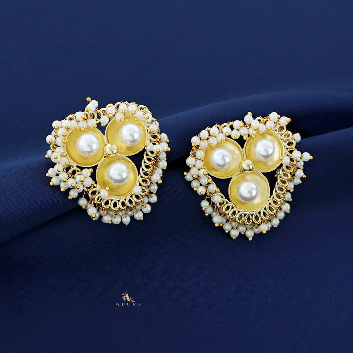 Golden Triangle Tri Circle Pearl Cluster Earring