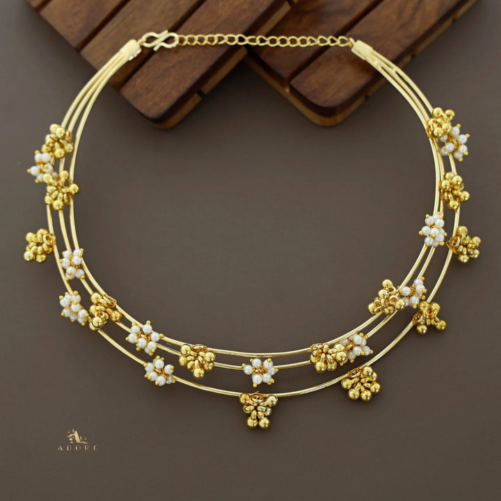 Golden Ghungroo Pearl  3 Layer Neck Cuff