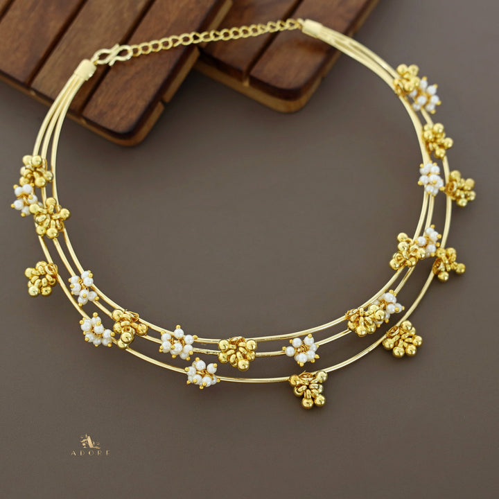 Golden Ghungroo Pearl  3 Layer Neck Cuff