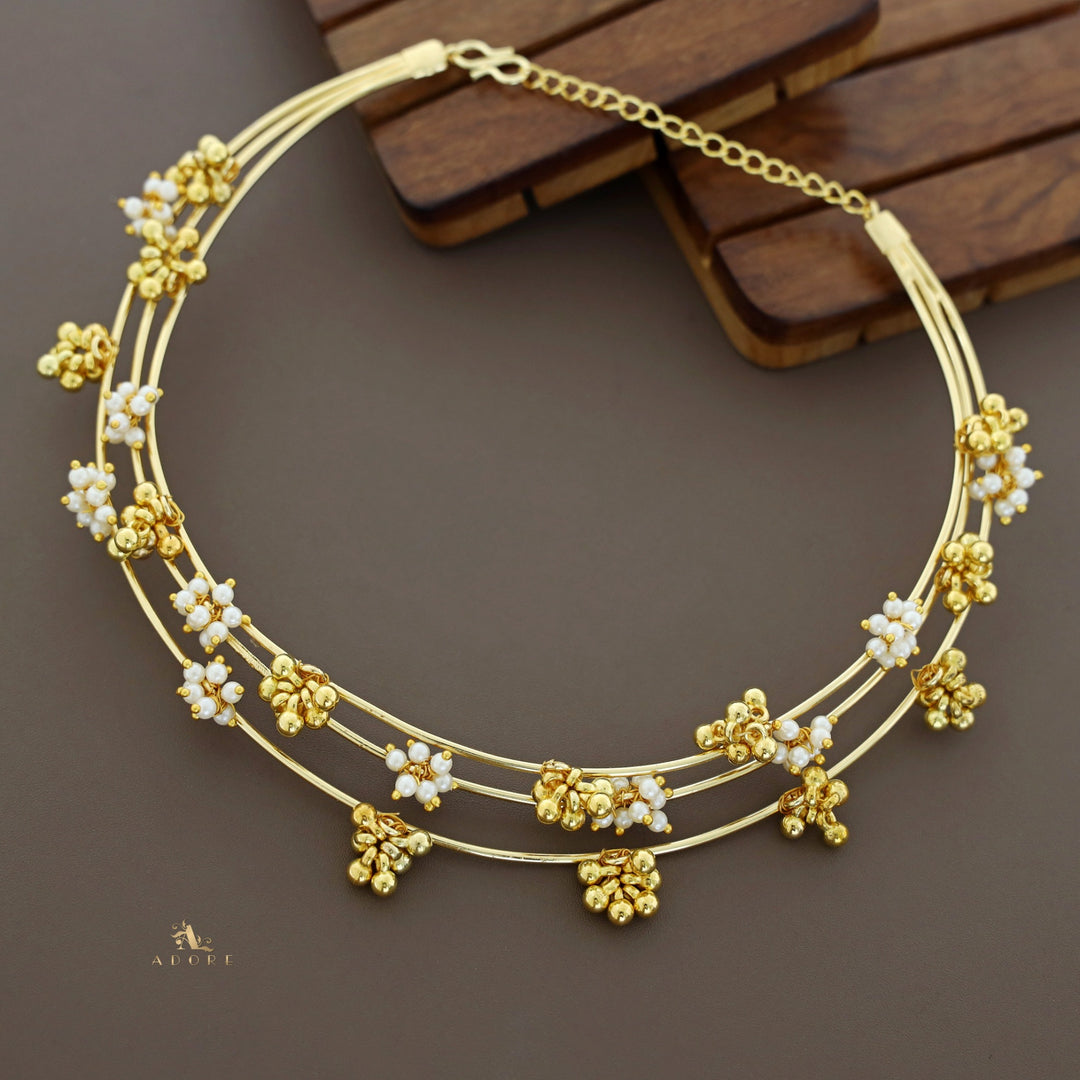 Golden Ghungroo Pearl  3 Layer Neck Cuff