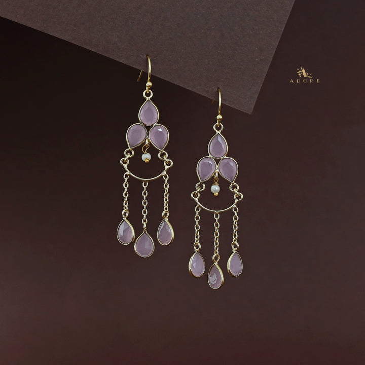 Golden Glossy Tri Chain Drop Earring