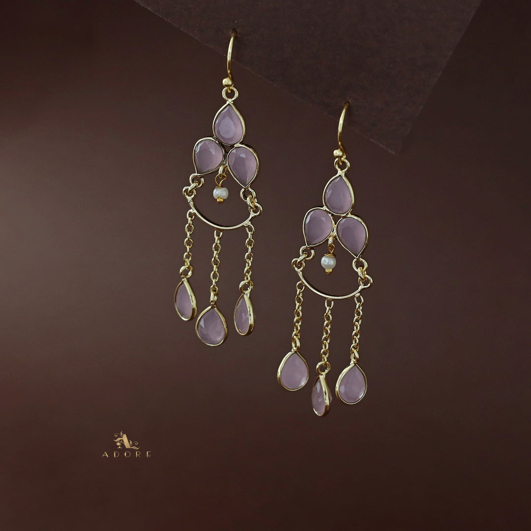 Golden Glossy Tri Chain Drop Earring