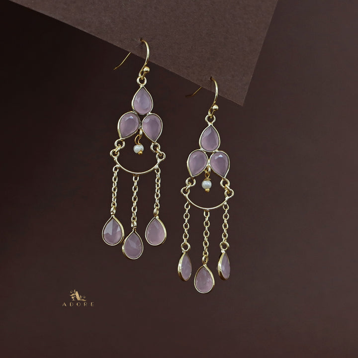 Golden Glossy Tri Chain Drop Earring