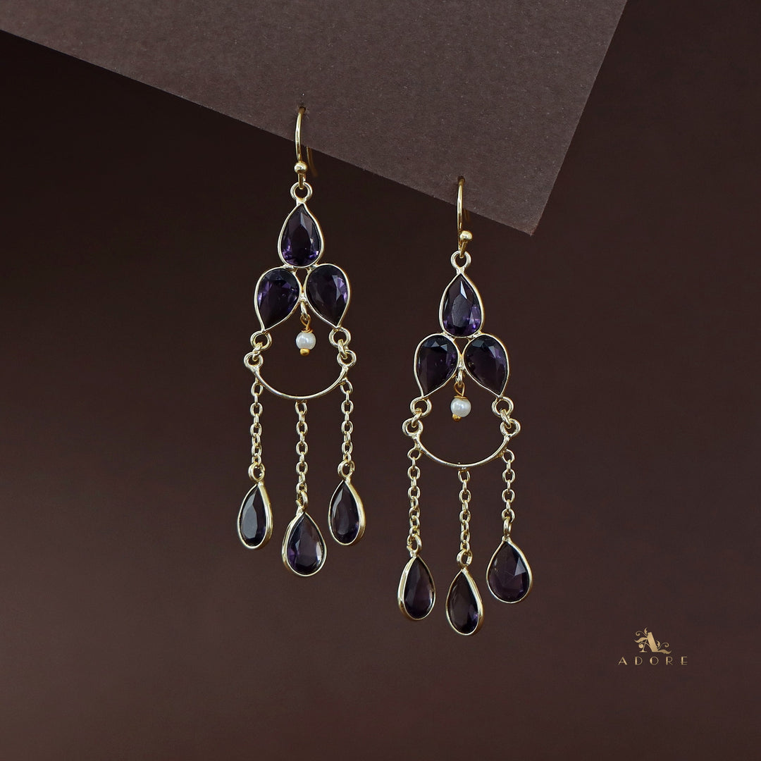 Golden Glossy Tri Chain Drop Earring