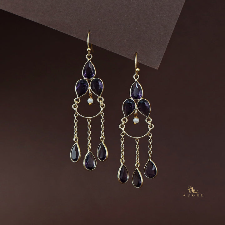 Golden Glossy Tri Chain Drop Earring