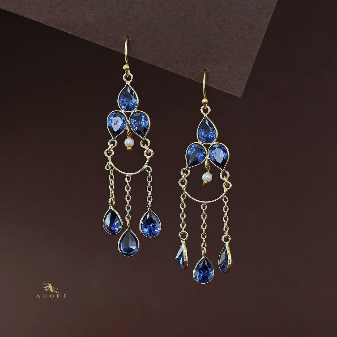 Golden Glossy Tri Chain Drop Earring