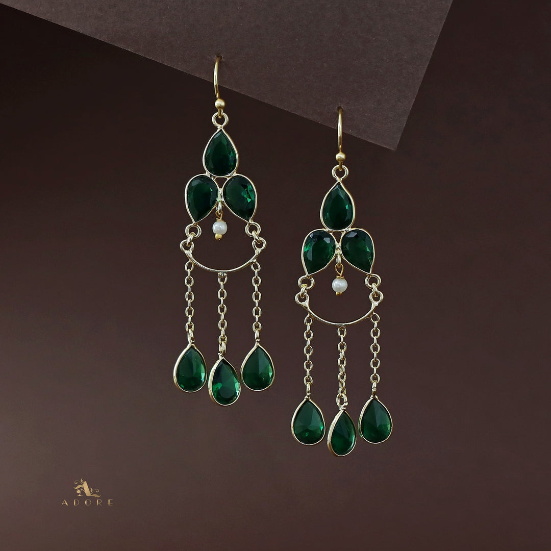 Golden Glossy Tri Chain Drop Earring