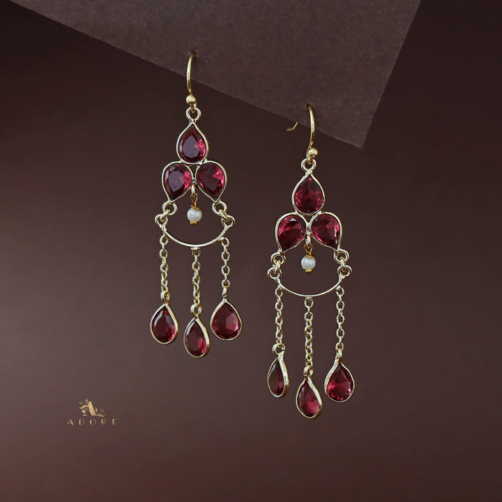 Golden Glossy Tri Chain Drop Earring