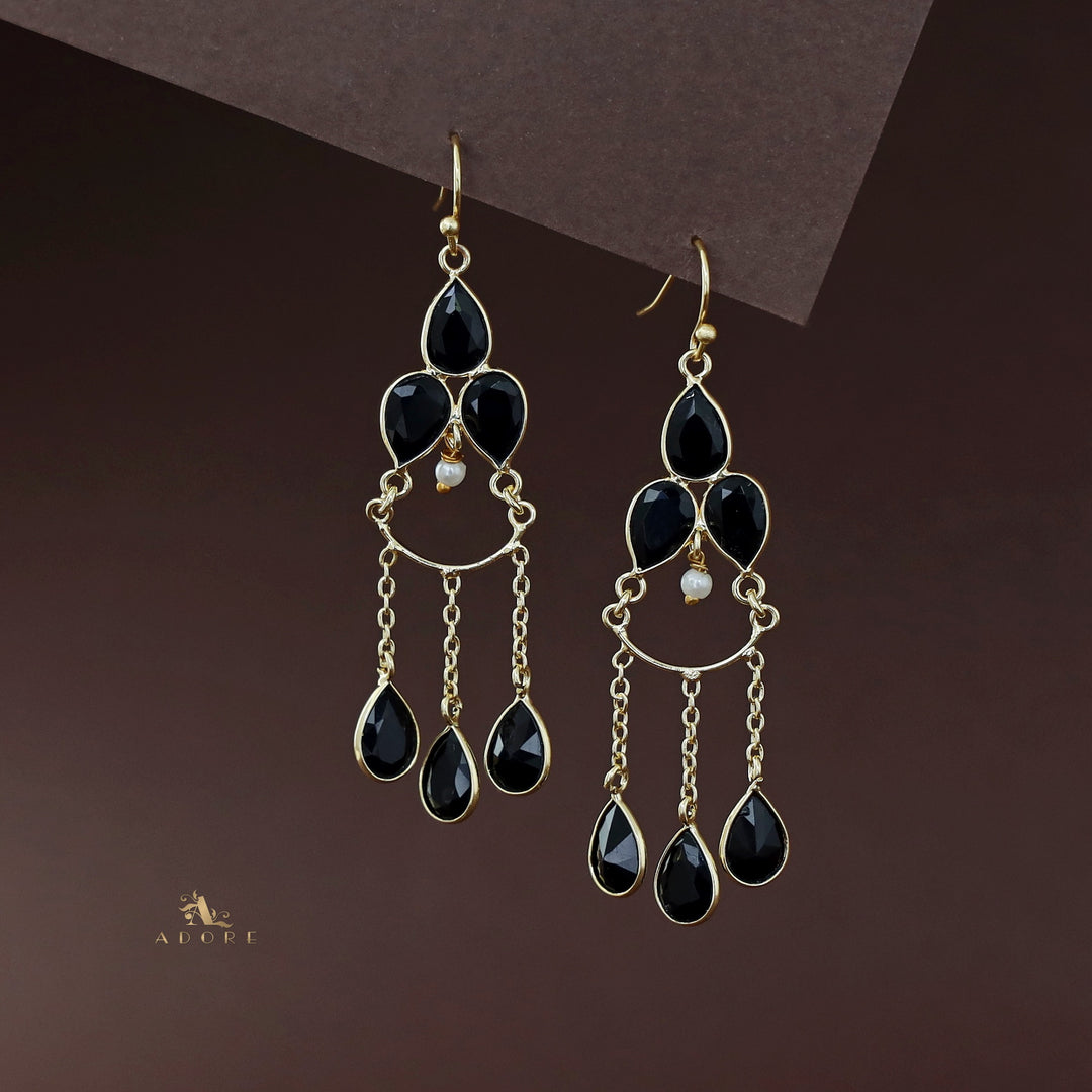 Golden Glossy Tri Chain Drop Earring