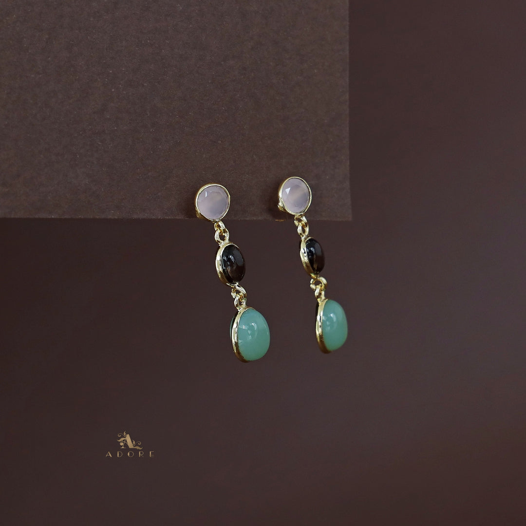 Amaja Golden Tri Glossy Stone Earring