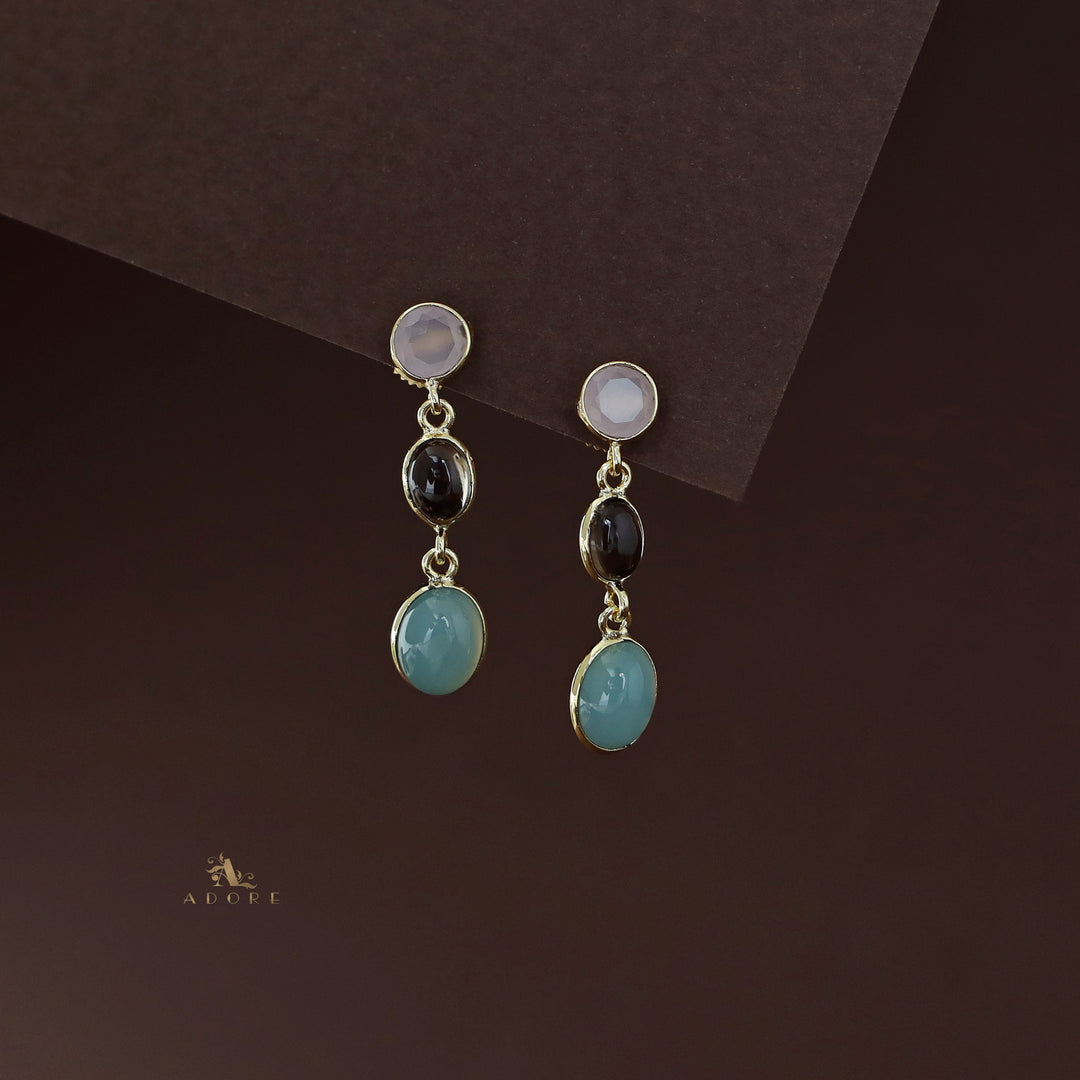 Amaja Golden Tri Glossy Stone Earring