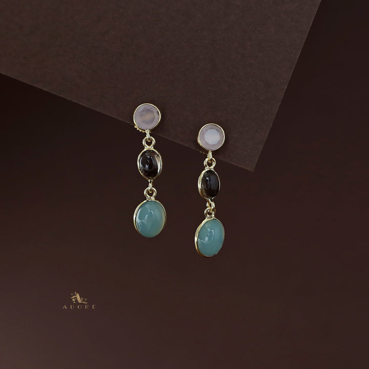 Amaja Golden Tri Glossy Stone Earring