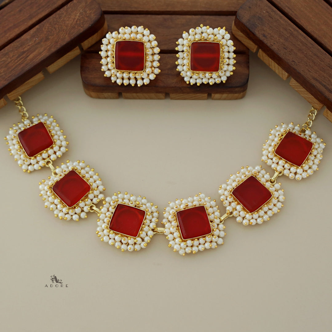 Full Pearl Square Choker With Earring