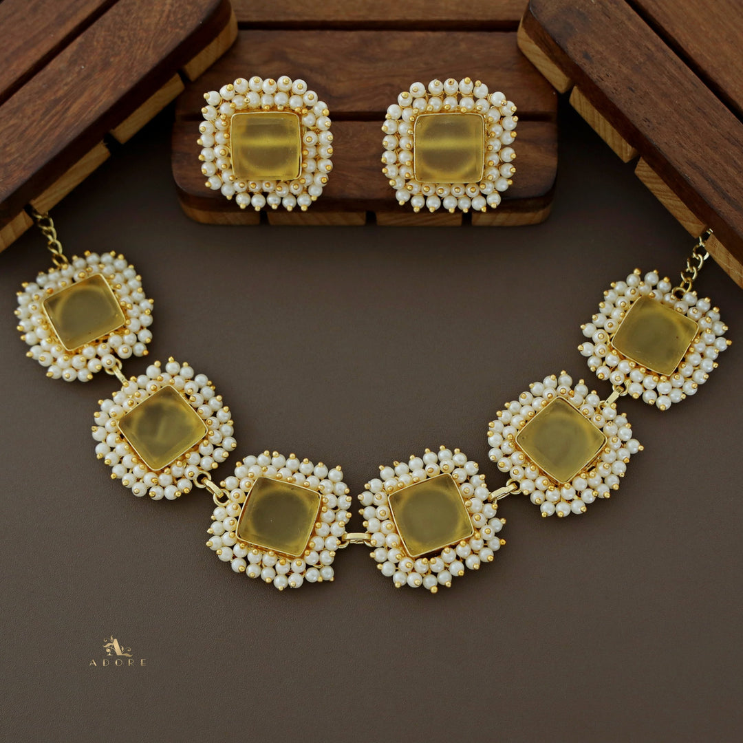 Full Pearl Square Choker With Earring