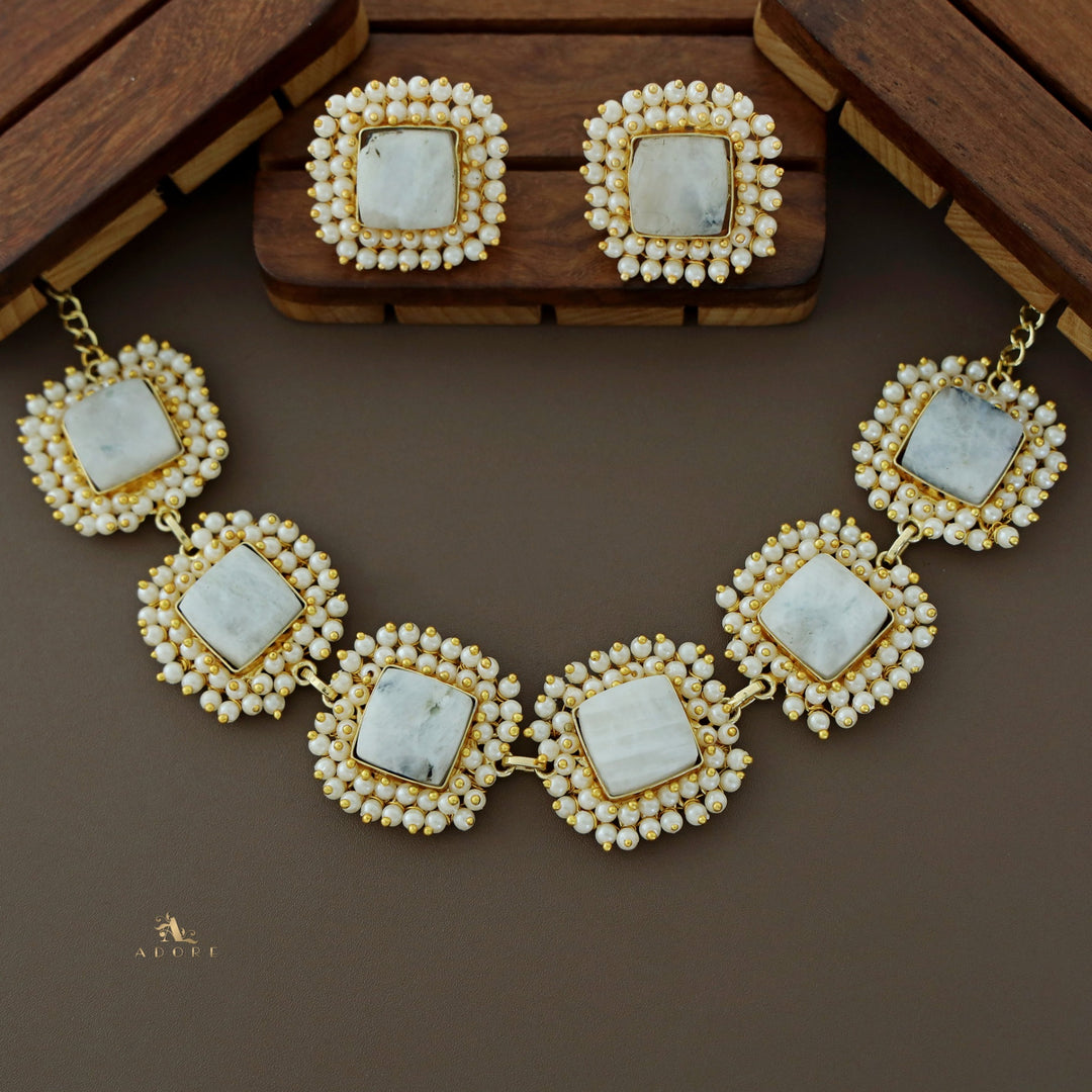 Full Pearl Square Choker With Earring