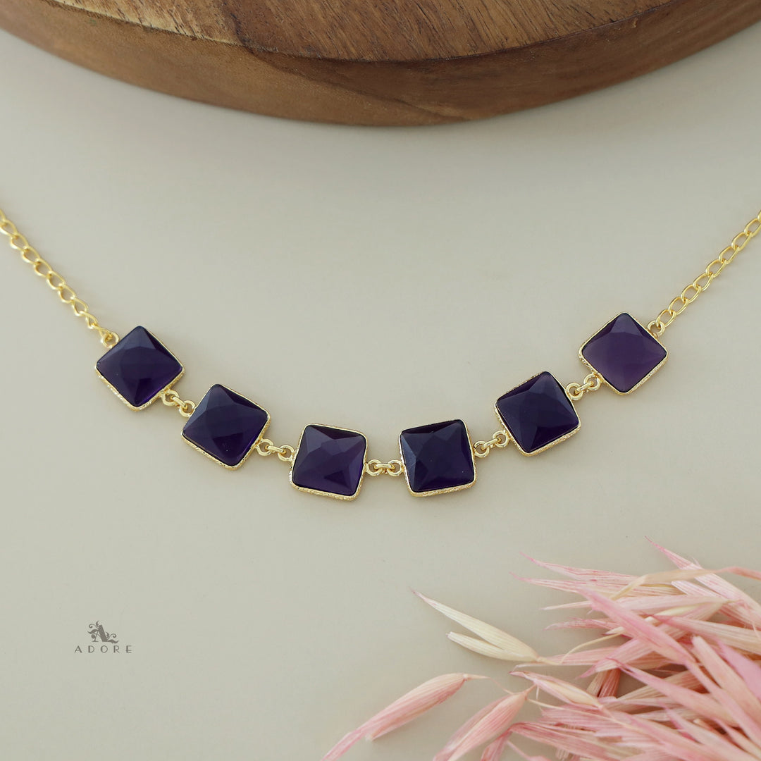 Hayley Golden Square Glossy Stone Neckpiece