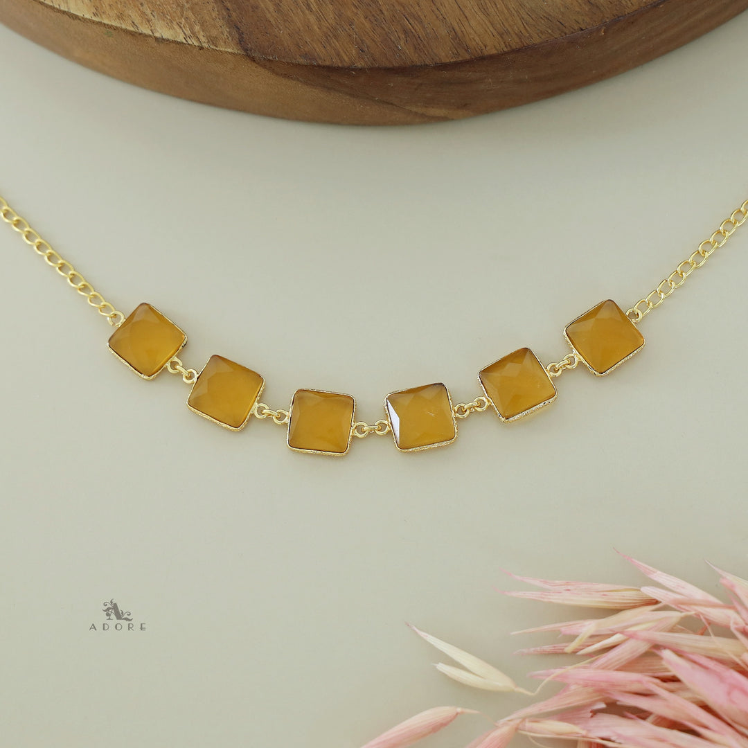 Hayley Golden Square Glossy Stone Neckpiece