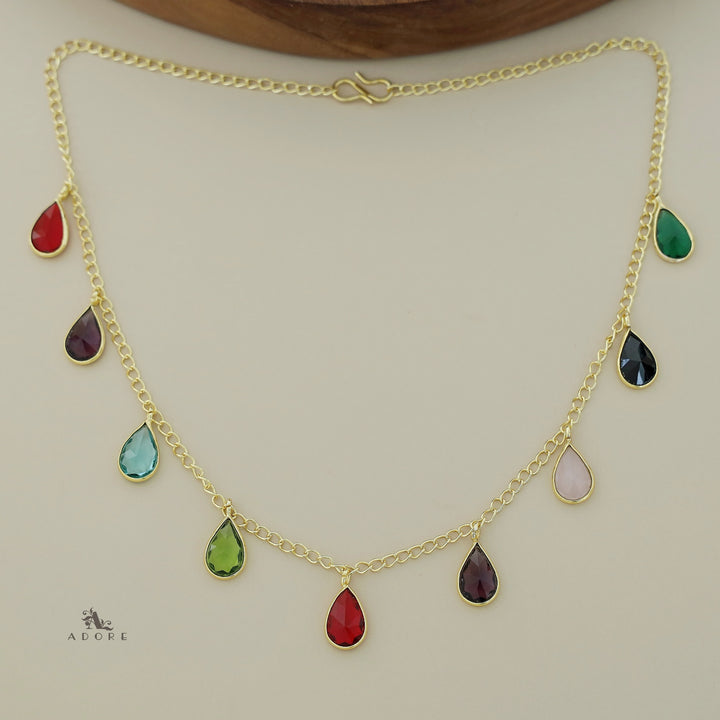 Tia Multicolour Drop Glossy Stone Neckpiece