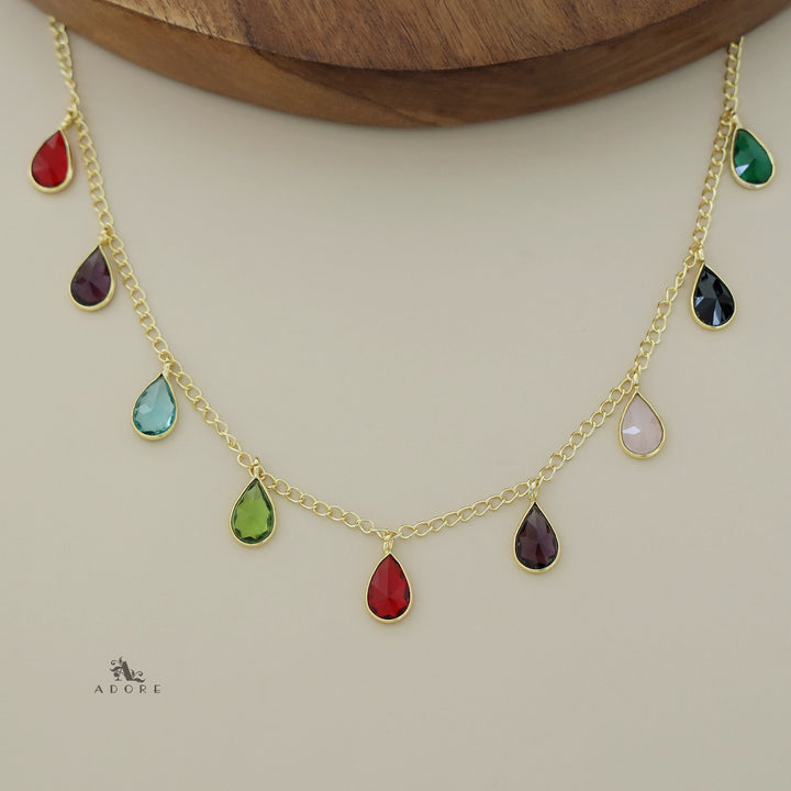 Tia Multicolour Drop Glossy Stone Neckpiece