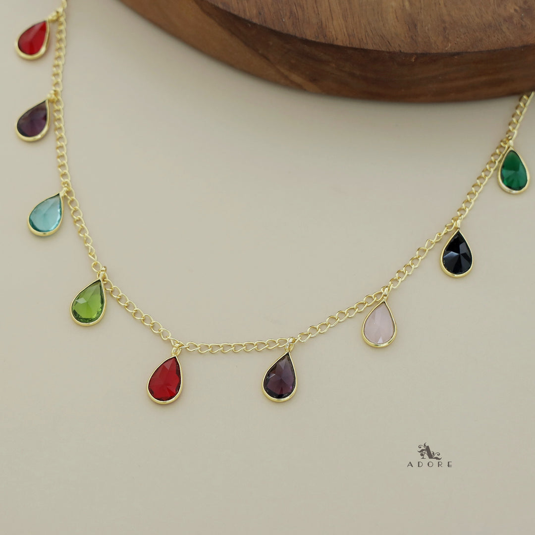 Tia Multicolour Drop Glossy Stone Neckpiece