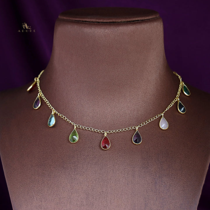 Tia Multicolour Drop Glossy Stone Neckpiece