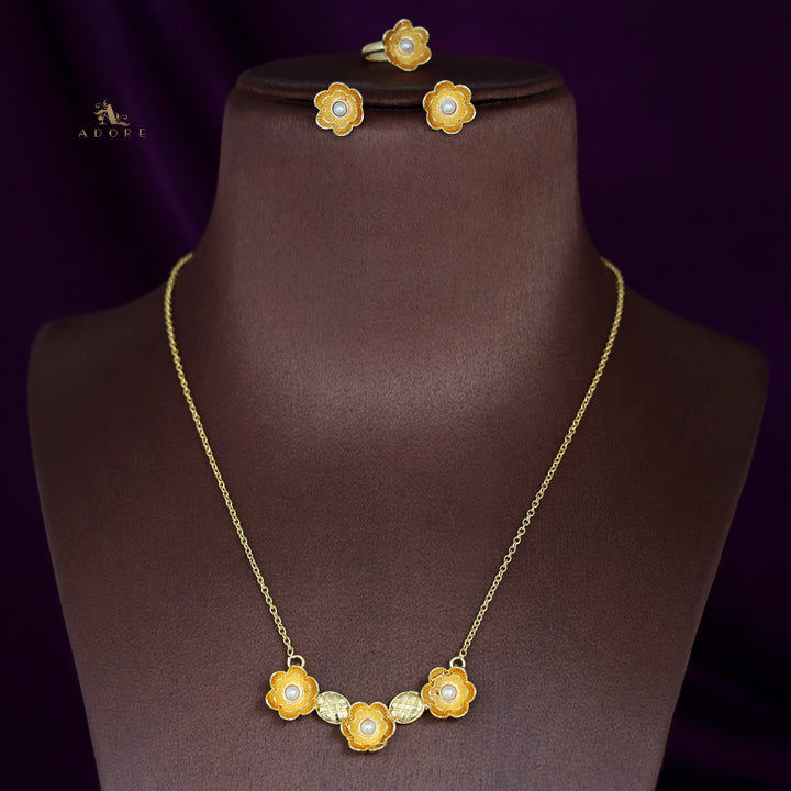 Ellis Golden Tri Pearl Blossom Neckpiece Combo