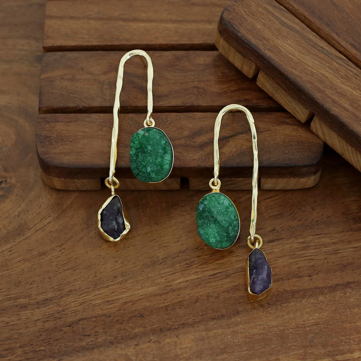 Anvi Golden Arch Raw Stone + Druzy Earring