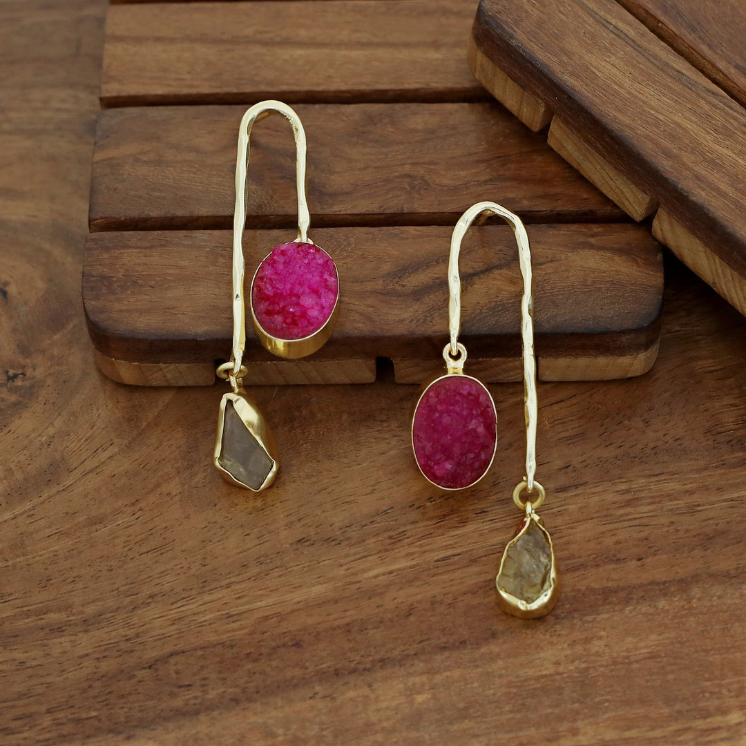 Anvi Golden Arch Raw Stone + Druzy Earring