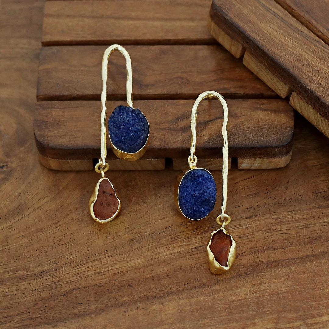 Anvi Golden Arch Raw Stone + Druzy Earring