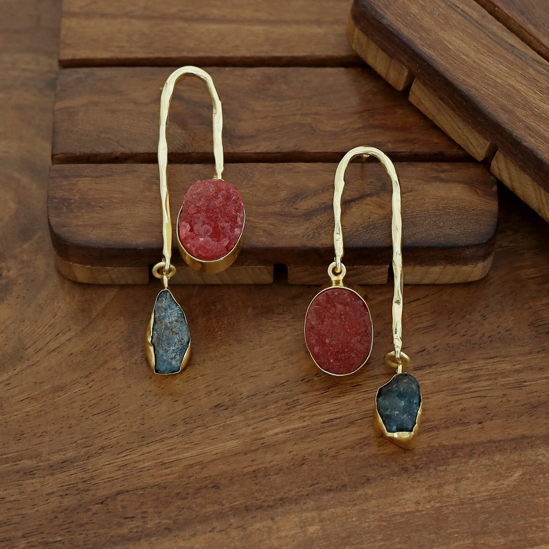 Anvi Golden Arch Raw Stone + Druzy Earring