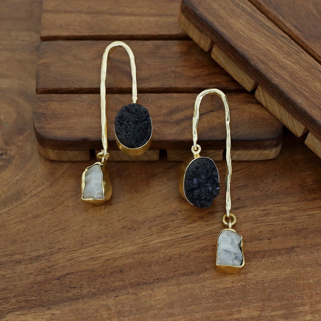 Anvi Golden Arch Raw Stone + Druzy Earring