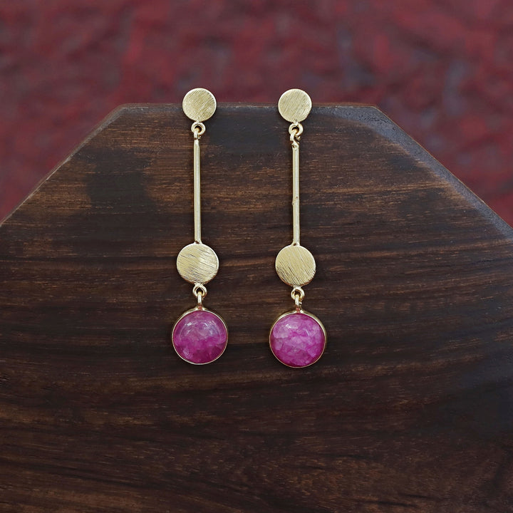 Golden Dual Circle Stick Natural Stone Earring