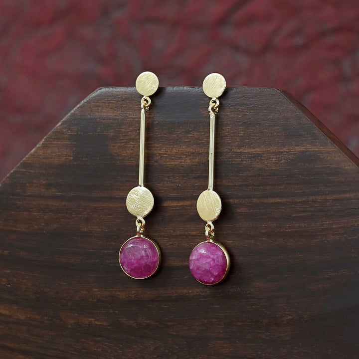 Golden Dual Circle Stick Natural Stone Earring