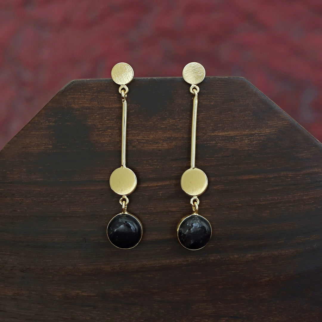 Golden Dual Circle Stick Natural Stone Earring