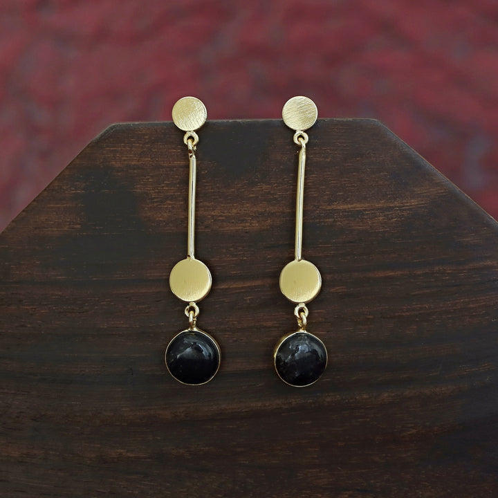 Golden Dual Circle Stick Natural Stone Earring