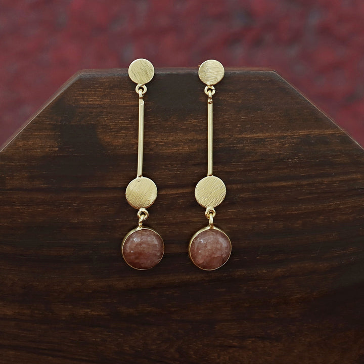 Golden Dual Circle Stick Natural Stone Earring