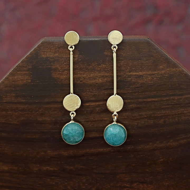 Golden Dual Circle Stick Natural Stone Earring