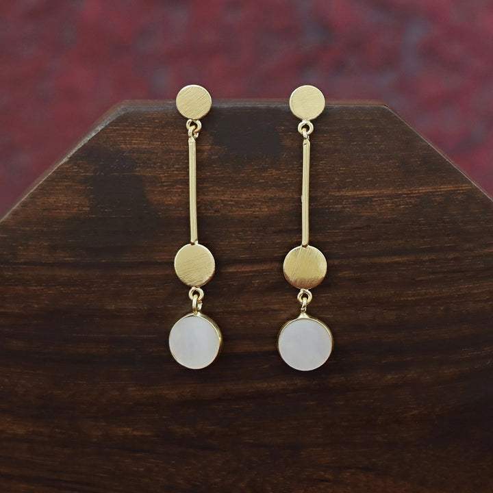 Golden Dual Circle Stick Natural Stone Earring