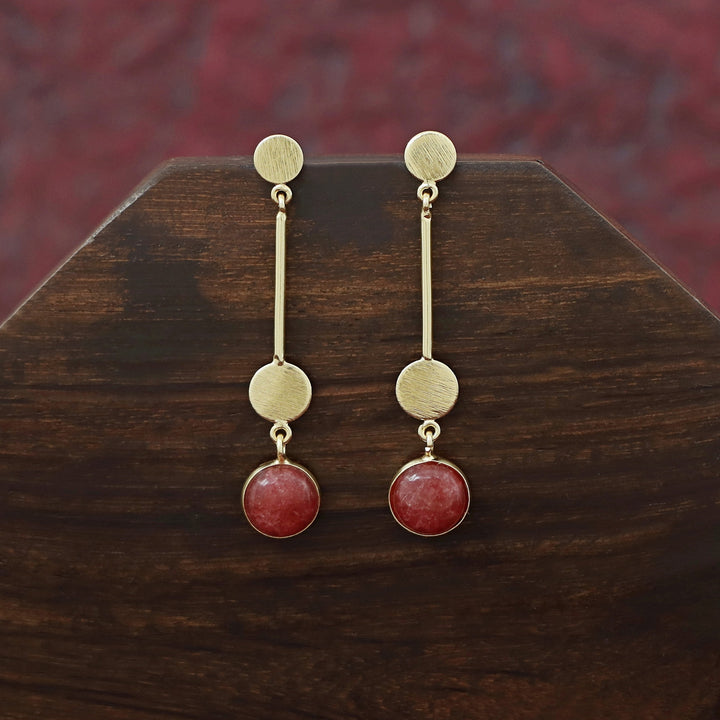 Golden Dual Circle Stick Natural Stone Earring