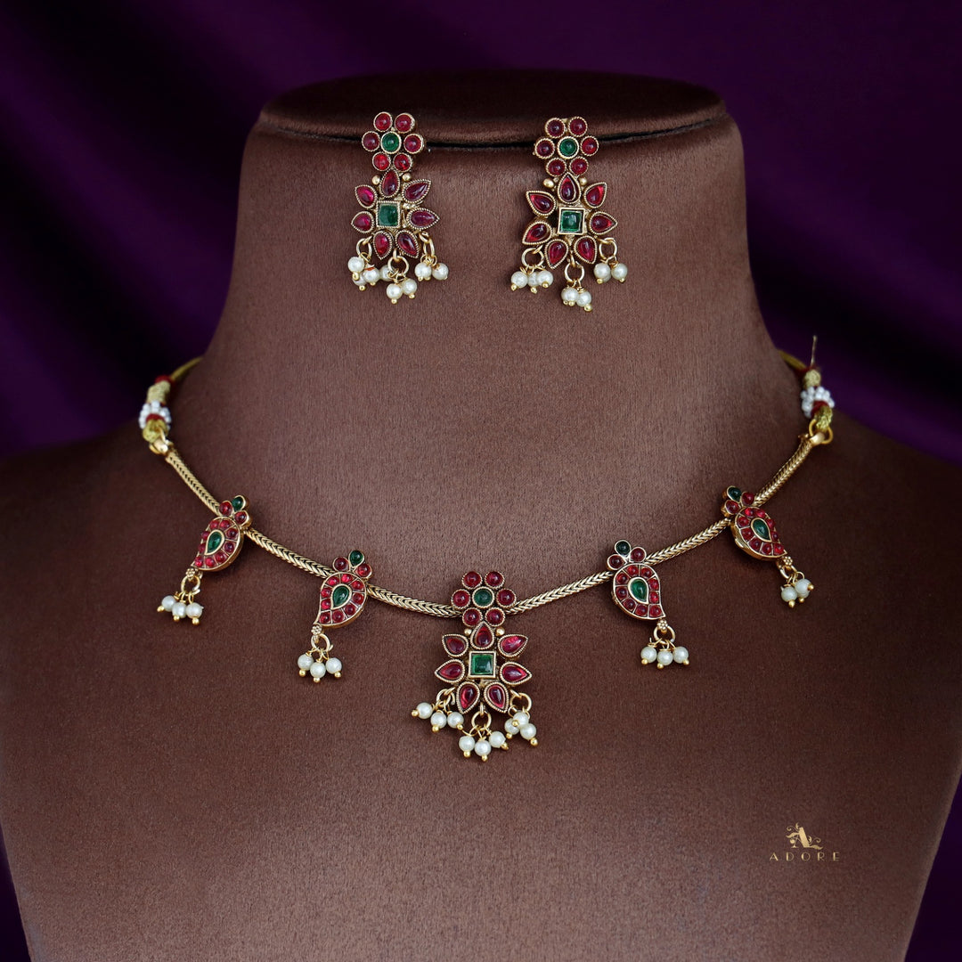 Aradhana Mango Pearl Short Neckpiece With Earring