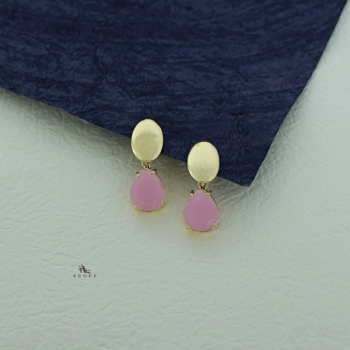 Golden Ellipse + Glossy Stone Drop Earring