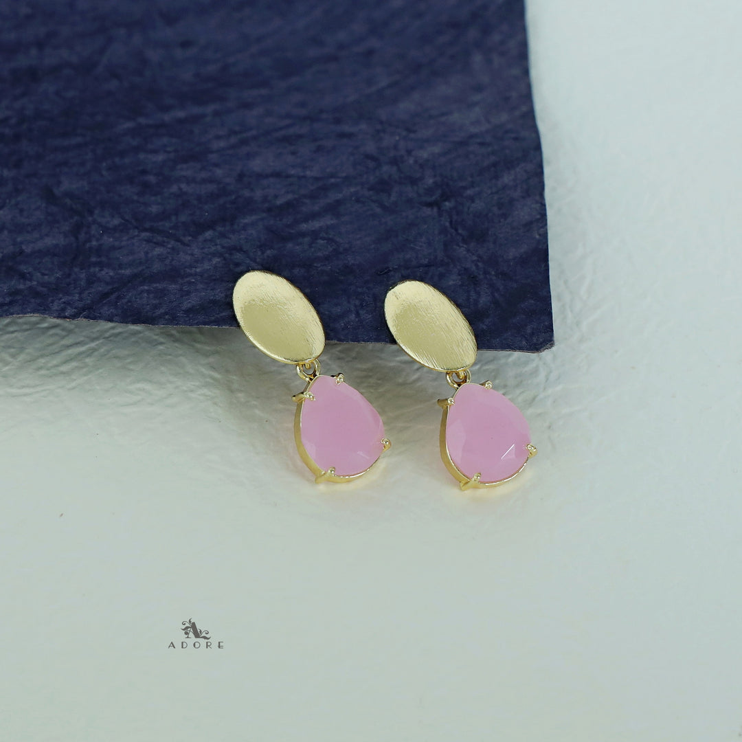 Golden Ellipse + Glossy Stone Drop Earring