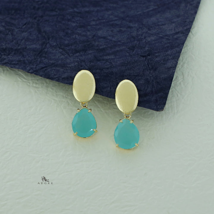 Golden Ellipse + Glossy Stone Drop Earring