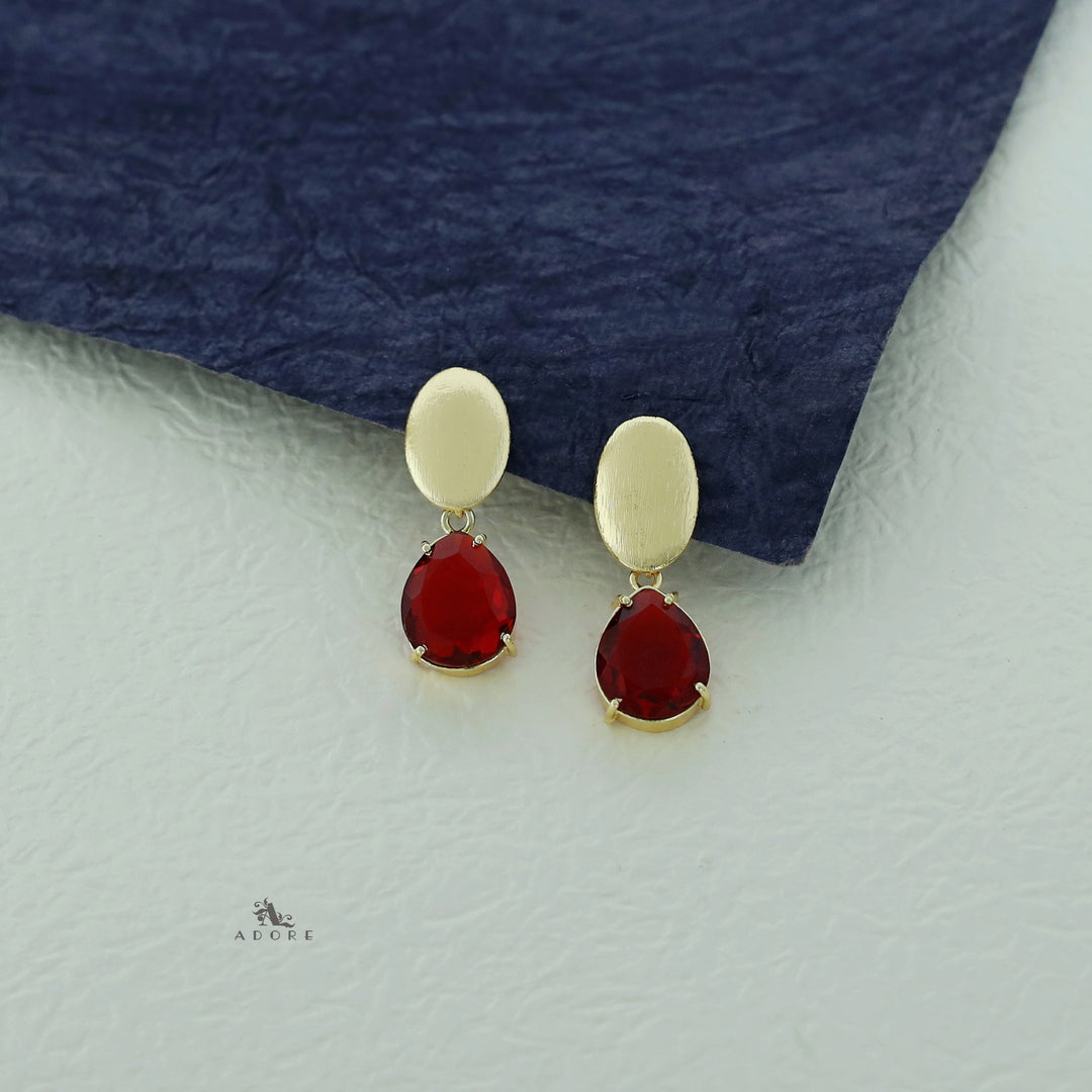 Golden Ellipse + Glossy Stone Drop Earring