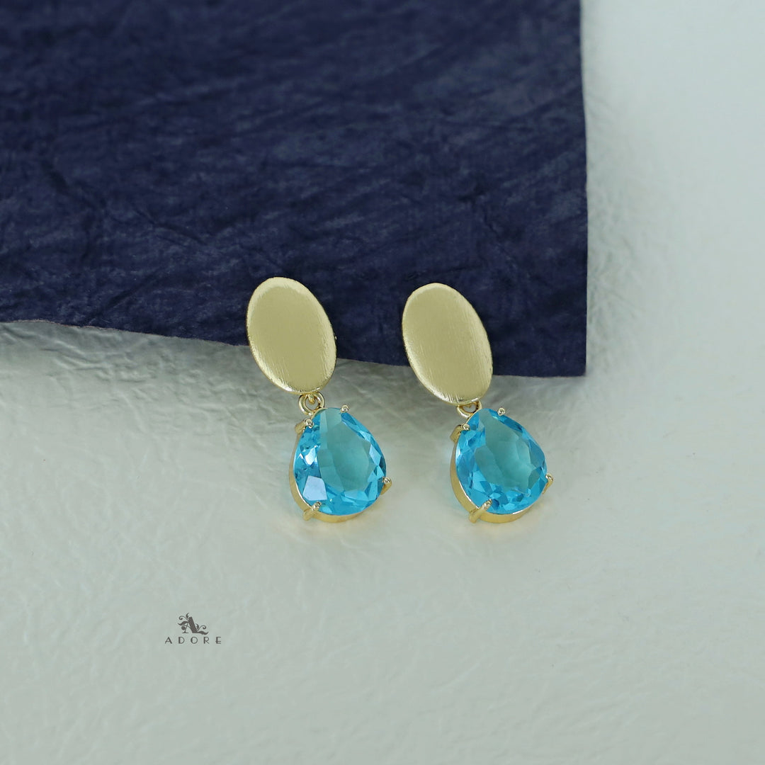 Golden Ellipse + Glossy Stone Drop Earring