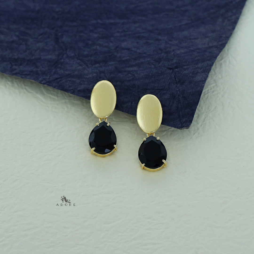 Golden Ellipse + Glossy Stone Drop Earring