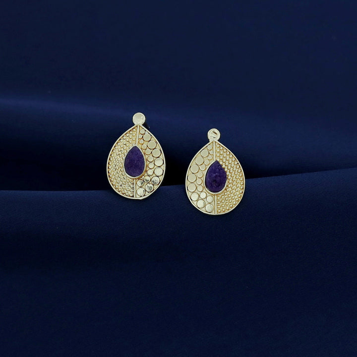 Alysa Golden Textured Druzy Stone Drop Earring