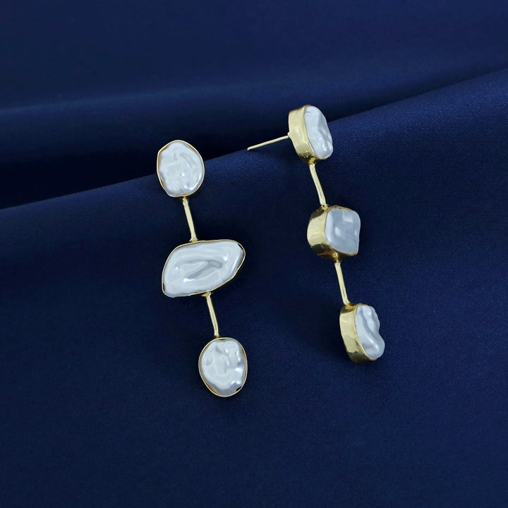 Advika Golden Stick Tri Baroque Earring