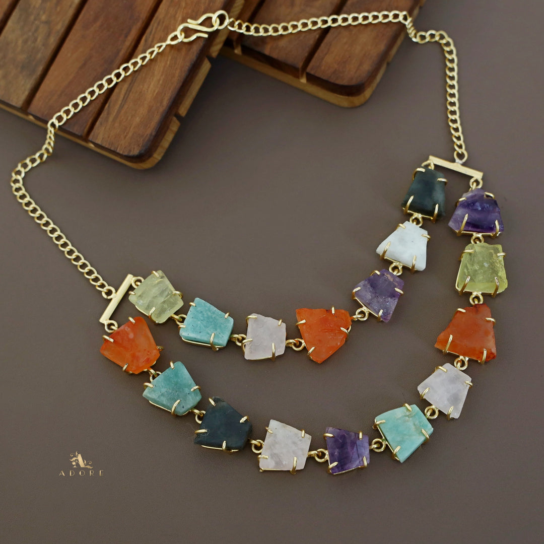 Arina Golden Raw Stone 2 Layer Neckpiece